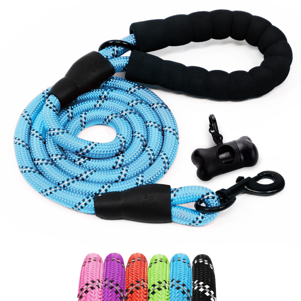 FurDreams 1.5m (5ft) Slip-On Dog Lead – One-Size-Fits-All Leash with Soft Padded Handle, Reflective Threads, and Waste Bag Dispenser – Durable, Weather-Resistant Climbing Rope for Dogs