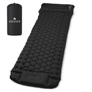 Voyager black inflatable camping mat with built-in pillow and carry bag
