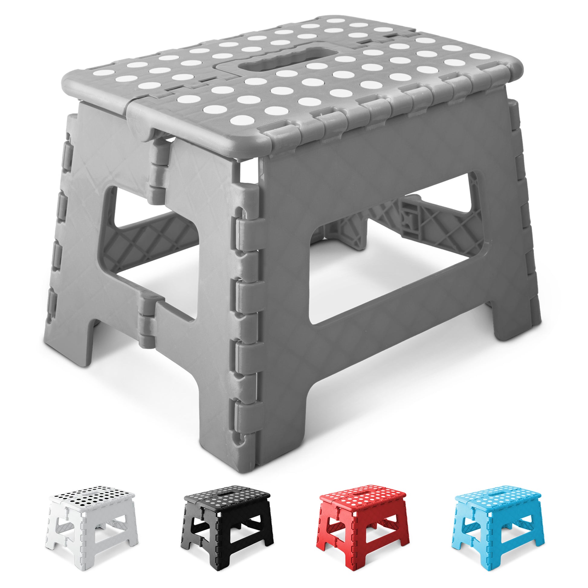 9-inch brown folding step stool – anti-slip rubber heavy duty step