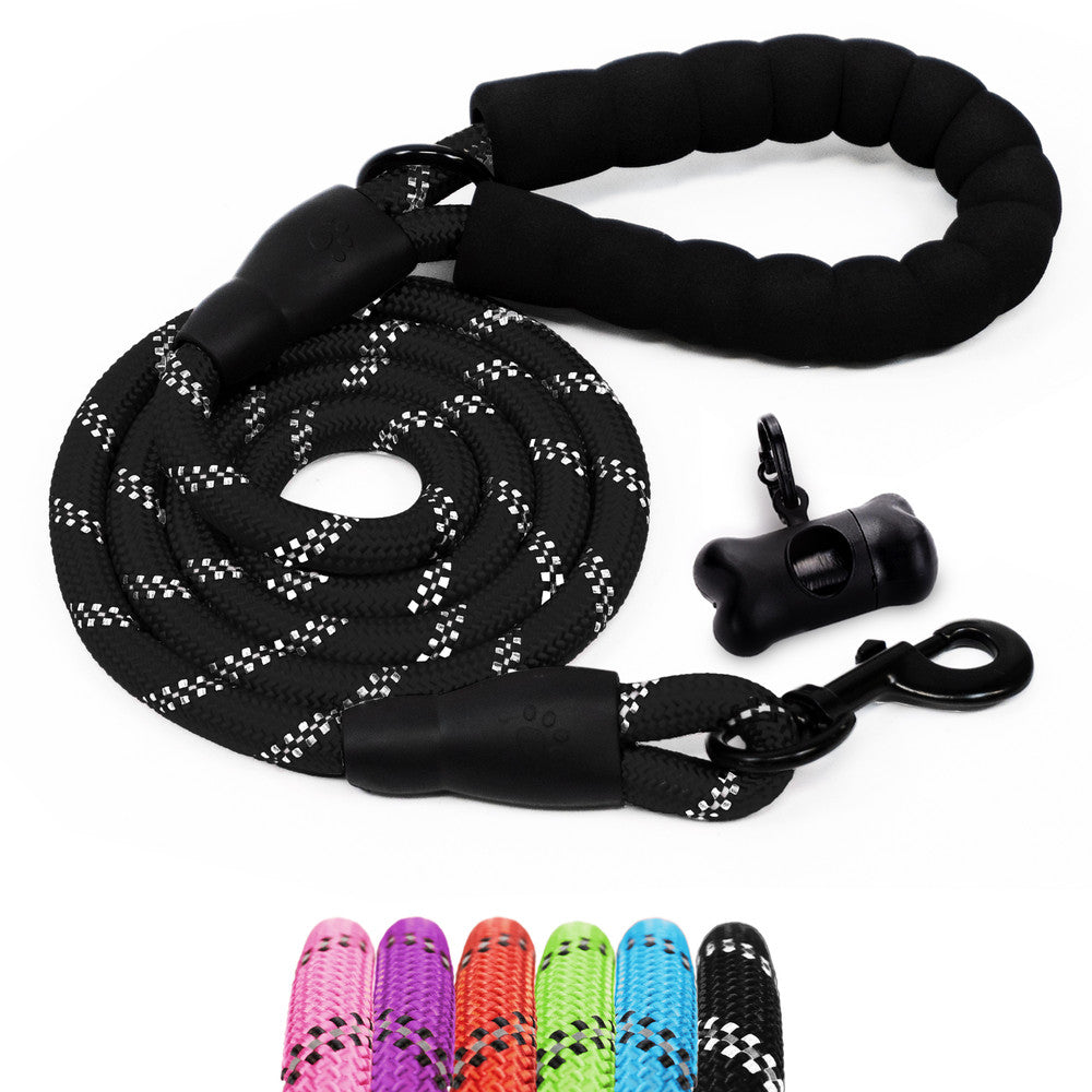 FurDreams 1.5m (5ft) Slip-On Dog Lead – One-Size-Fits-All Leash with Soft Padded Handle, Reflective Threads, and Waste Bag Dispenser – Durable, Weather-Resistant Climbing Rope for Dogs