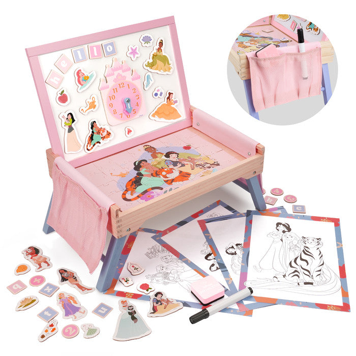Disney Princess wooden creation station open with magnetic pieces, puzzle and colouring sheets 