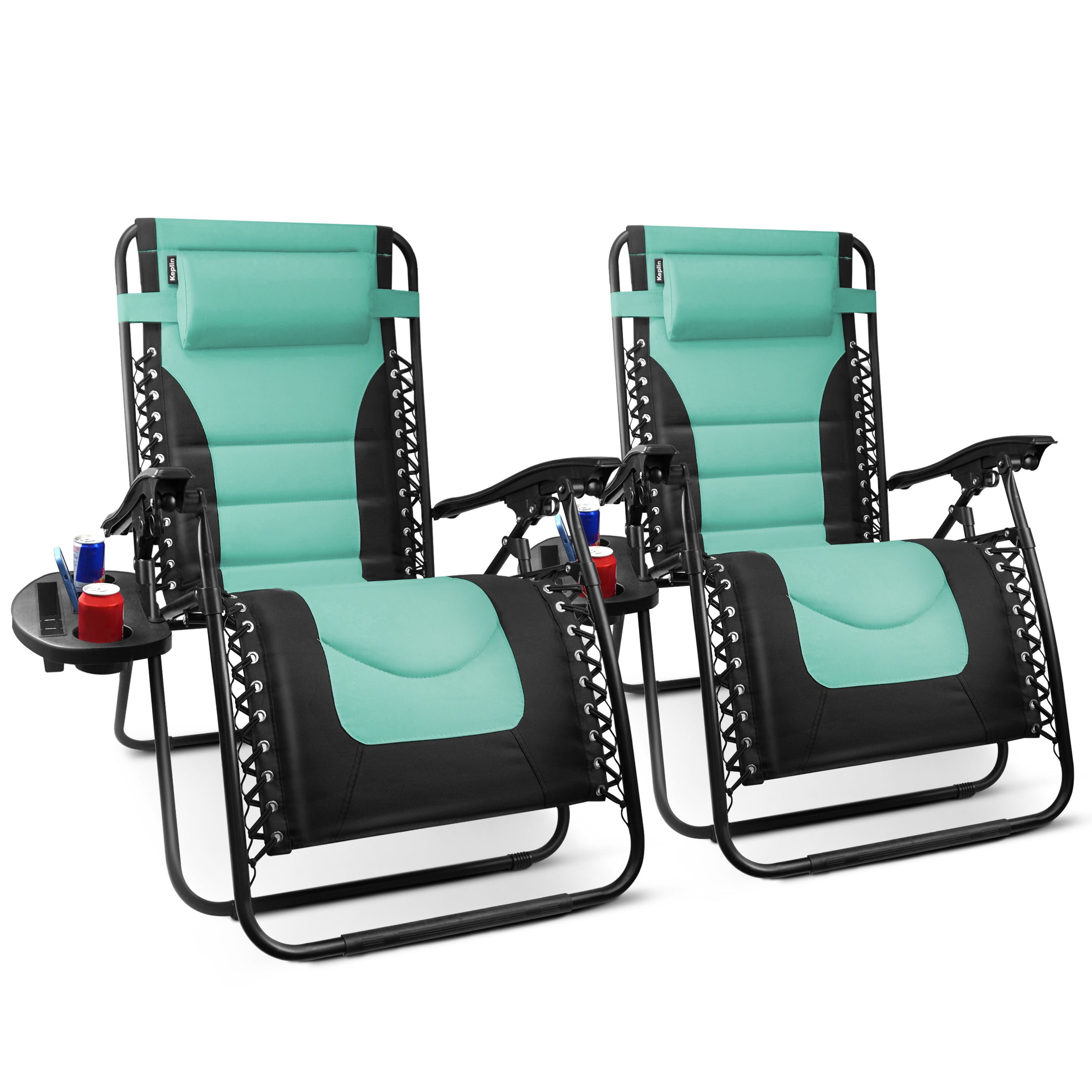 Set of 2 - Zero Gravity Recliner Chairs, Outdoor & Garden Sun loungers with Padded Seats and Adjustable Headrests Pillows with Cup & Phone Holder XXL