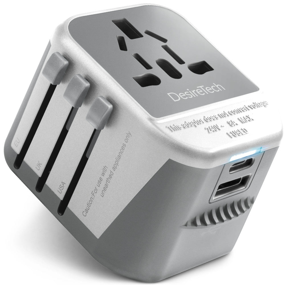 Desiretech Travel Adaptor 4-in-1 Universal Plug Adapter with USB-A, USB-C, Phone Docking - Compact UK to World Adaptor, Double Fuse Protection - Perfect for Europe, USA, Asia & Beyond – image 2