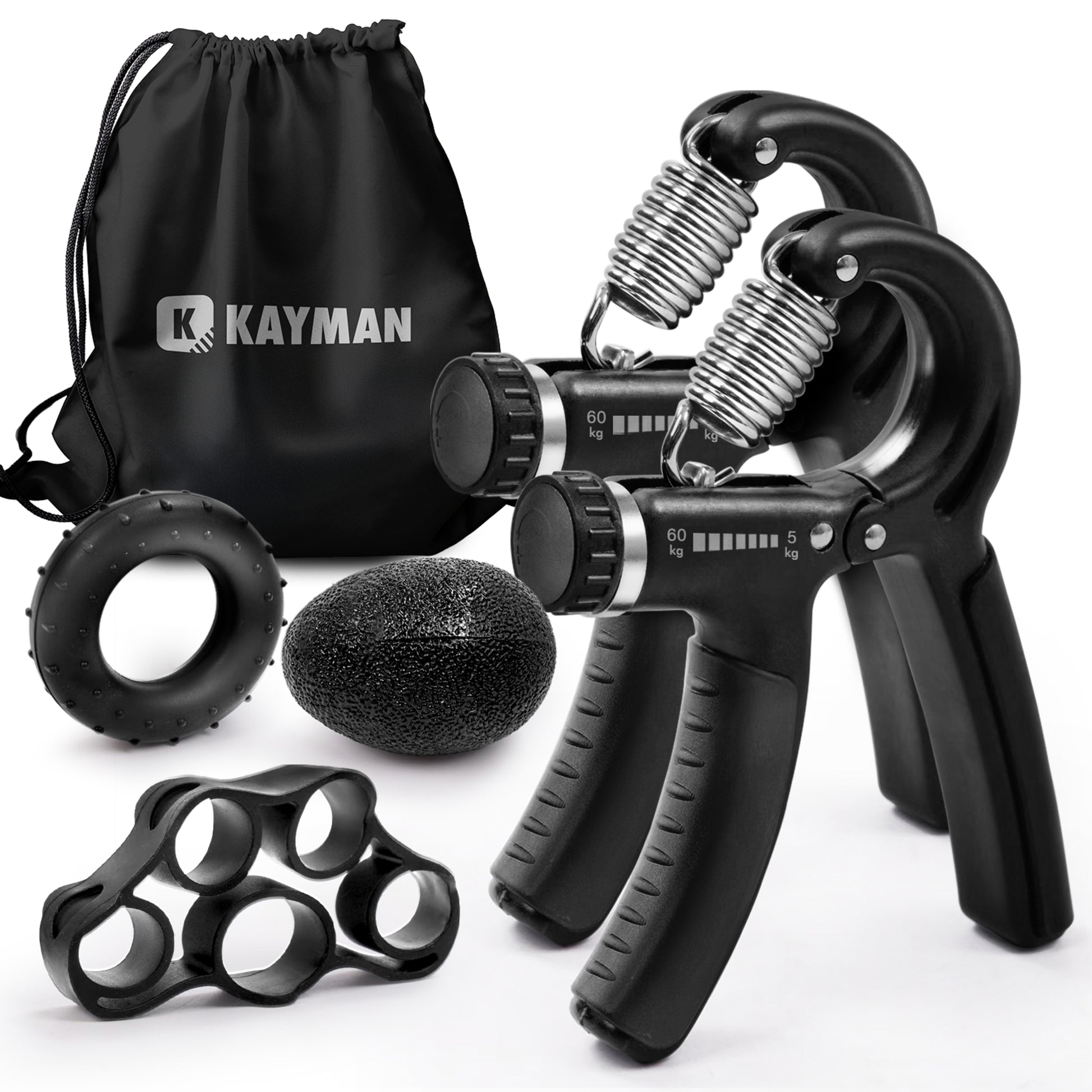 Kayman Grip Strengtheners - Adjustable Resistance Hand Exerciser - Strength Training for Forearm, Wrist & Hand - Durable PP+TPR - Fits All Hand Sizes ( Black )
