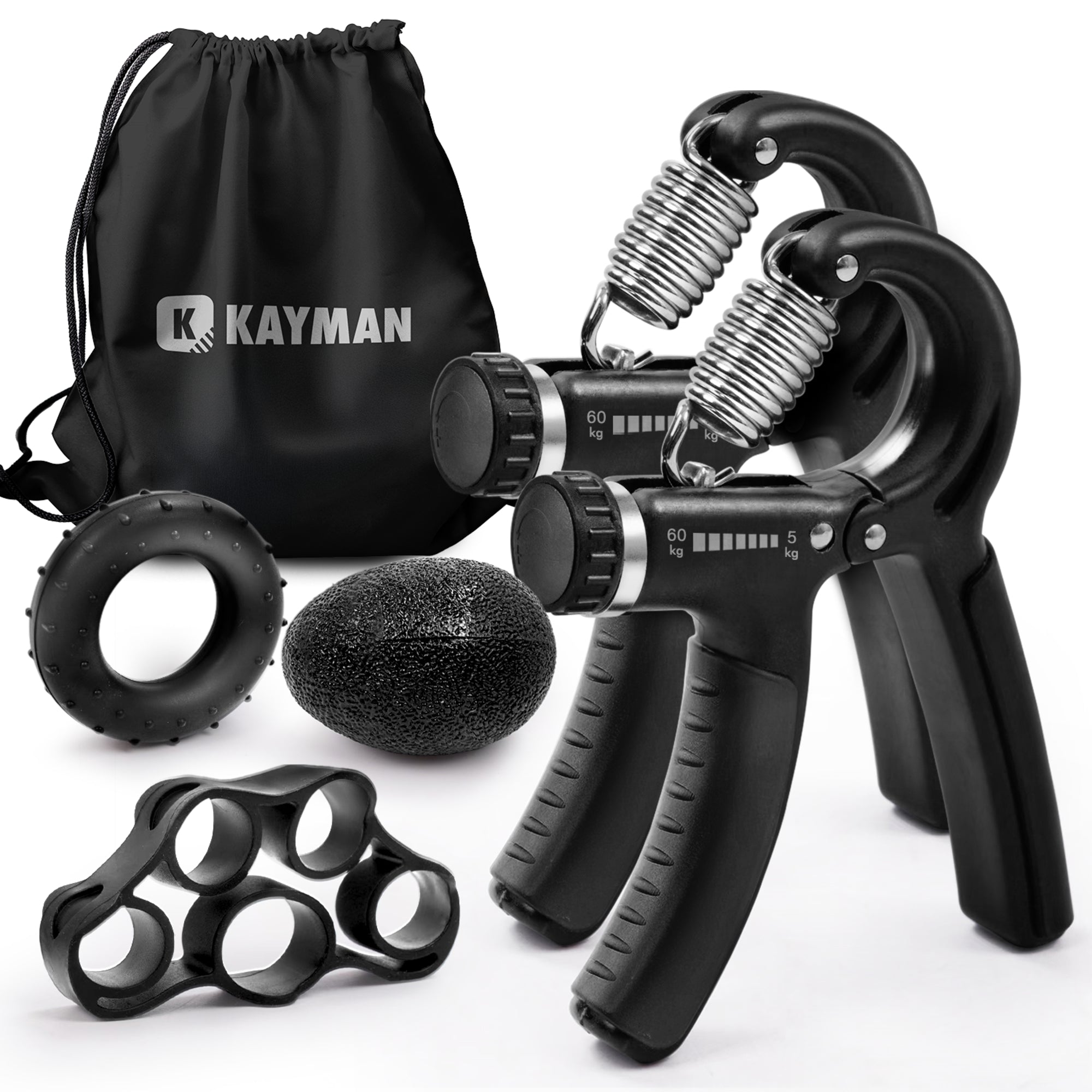 Kayman Grip Strengtheners - Adjustable Resistance Hand Exerciser - Strength Training for Forearm, Wrist & Hand - Durable PP+TPR - Fits All Hand Sizes ( Black )