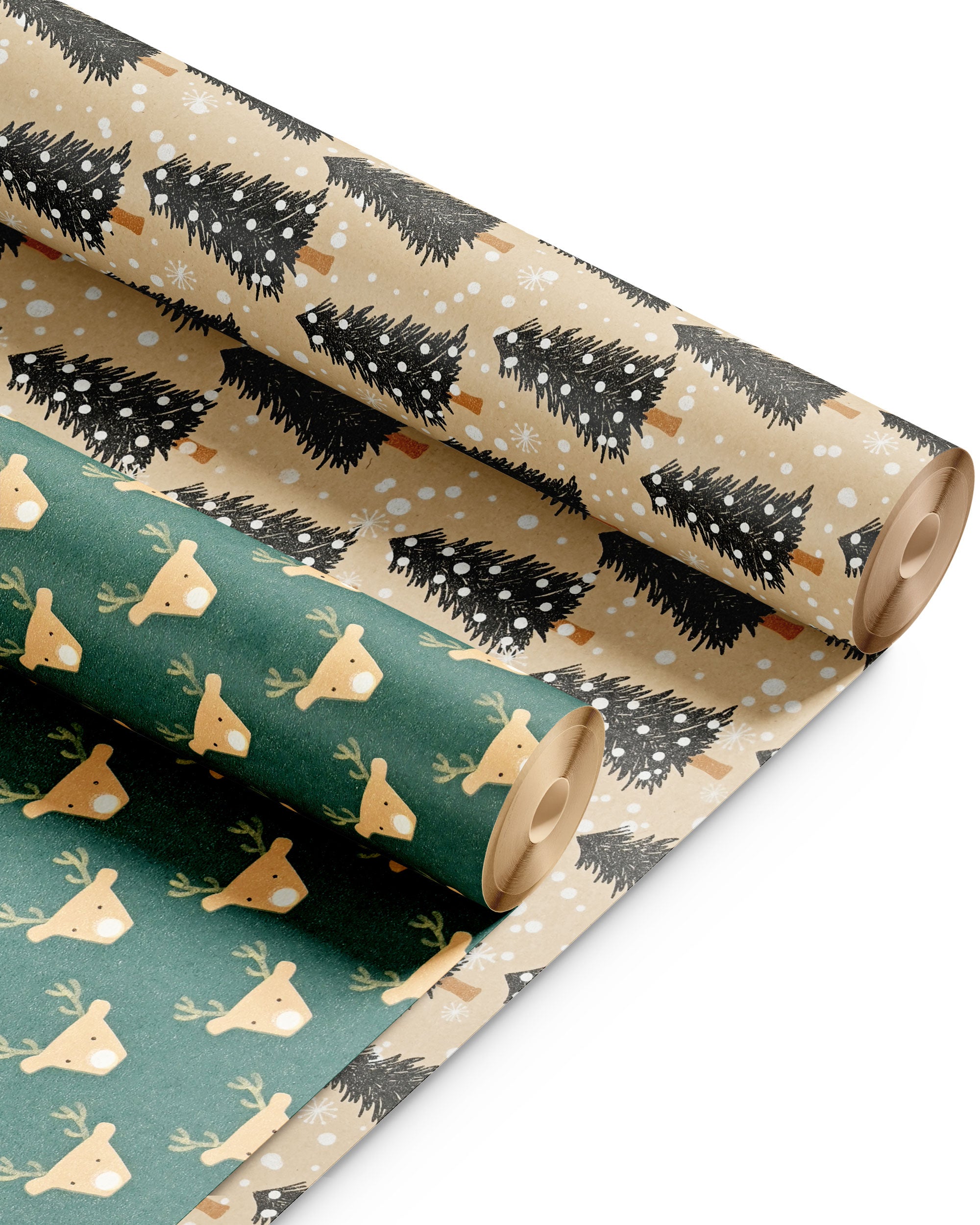 Kraft & Co 2 Pack Christmas Wrapping Paper Roll - Festive Designed Recyclable Kraft Paper, Perfect for Holiday Gifts, Arts & Crafts-Wrapping for a Merry Christmas (44.5cm x 25m)