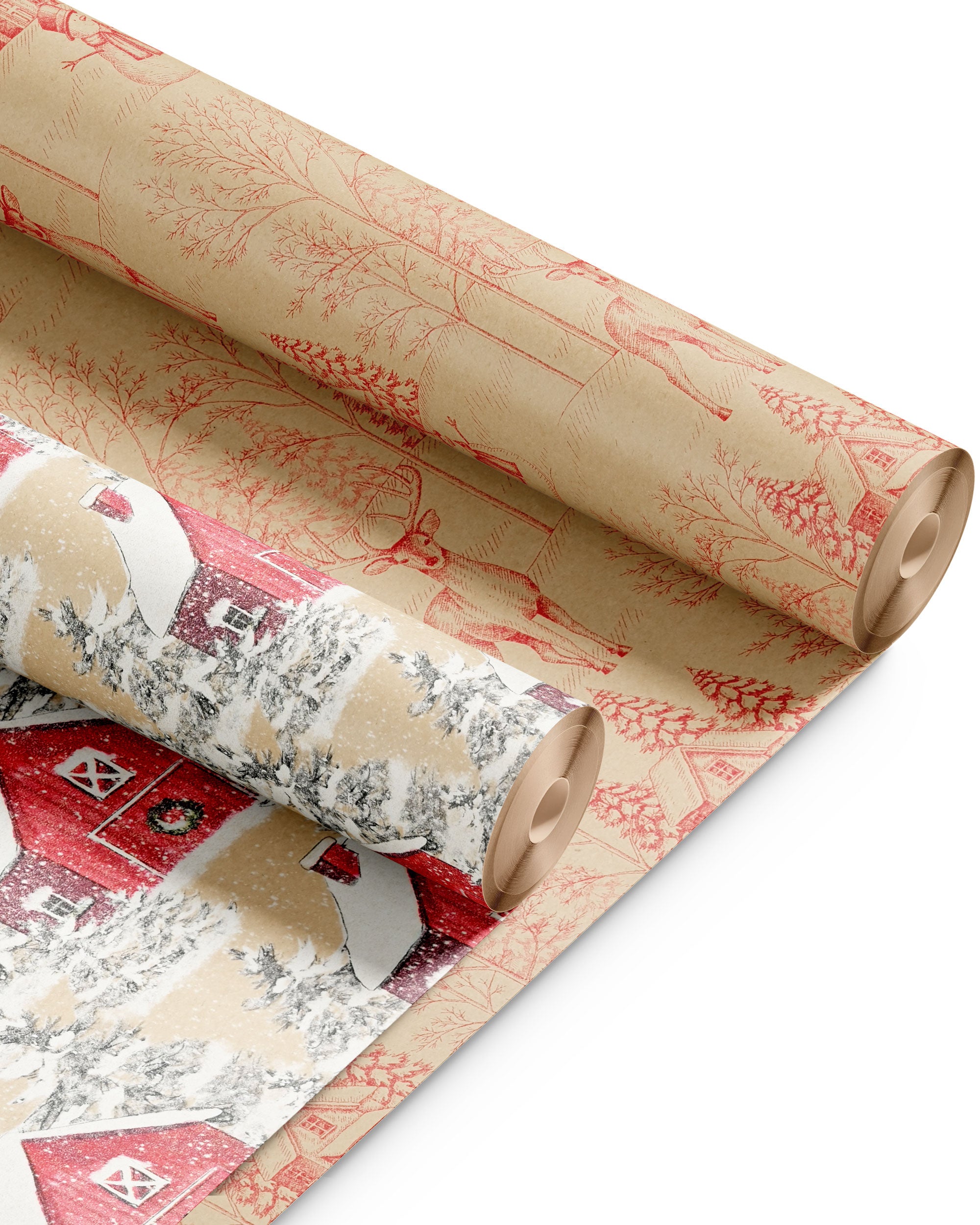 Kraft & Co 2 Pack Christmas Wrapping Paper Roll - Festive Designed Recyclable Kraft Paper, Perfect for Holiday Gifts, Arts & Crafts-Wrapping for a Merry Christmas (44.5cm x 25m)
