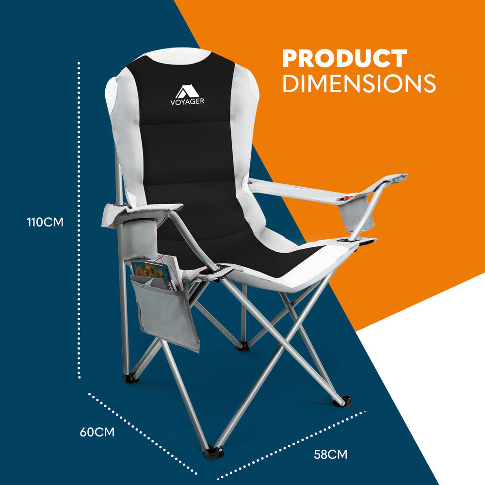 Voyager 2 Pack Padded Camping Chairs - with Cup Holder and Side Pockets