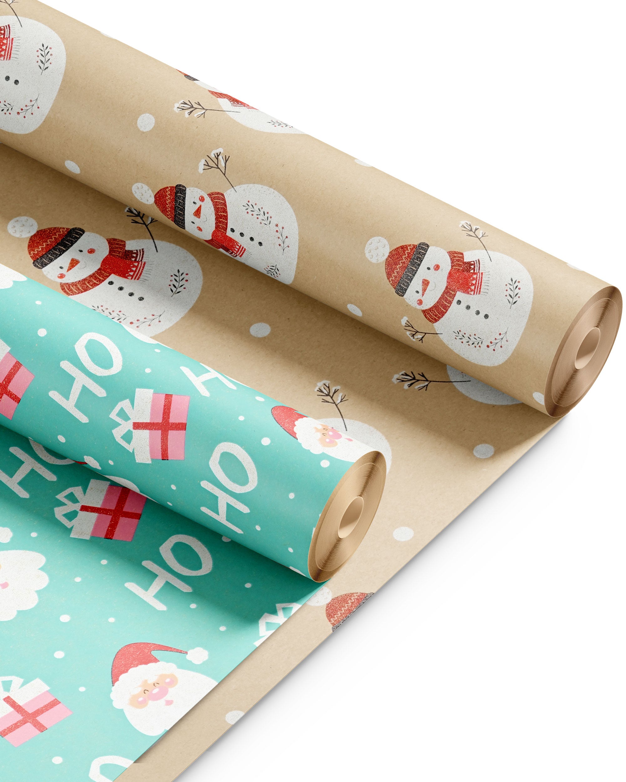 Kraft & Co 2 Pack Christmas Wrapping Paper Roll - Festive Designed Recyclable Kraft Paper, Perfect for Holiday Gifts, Arts & Crafts-Wrapping for a Merry Christmas (44.5cm x 25m)