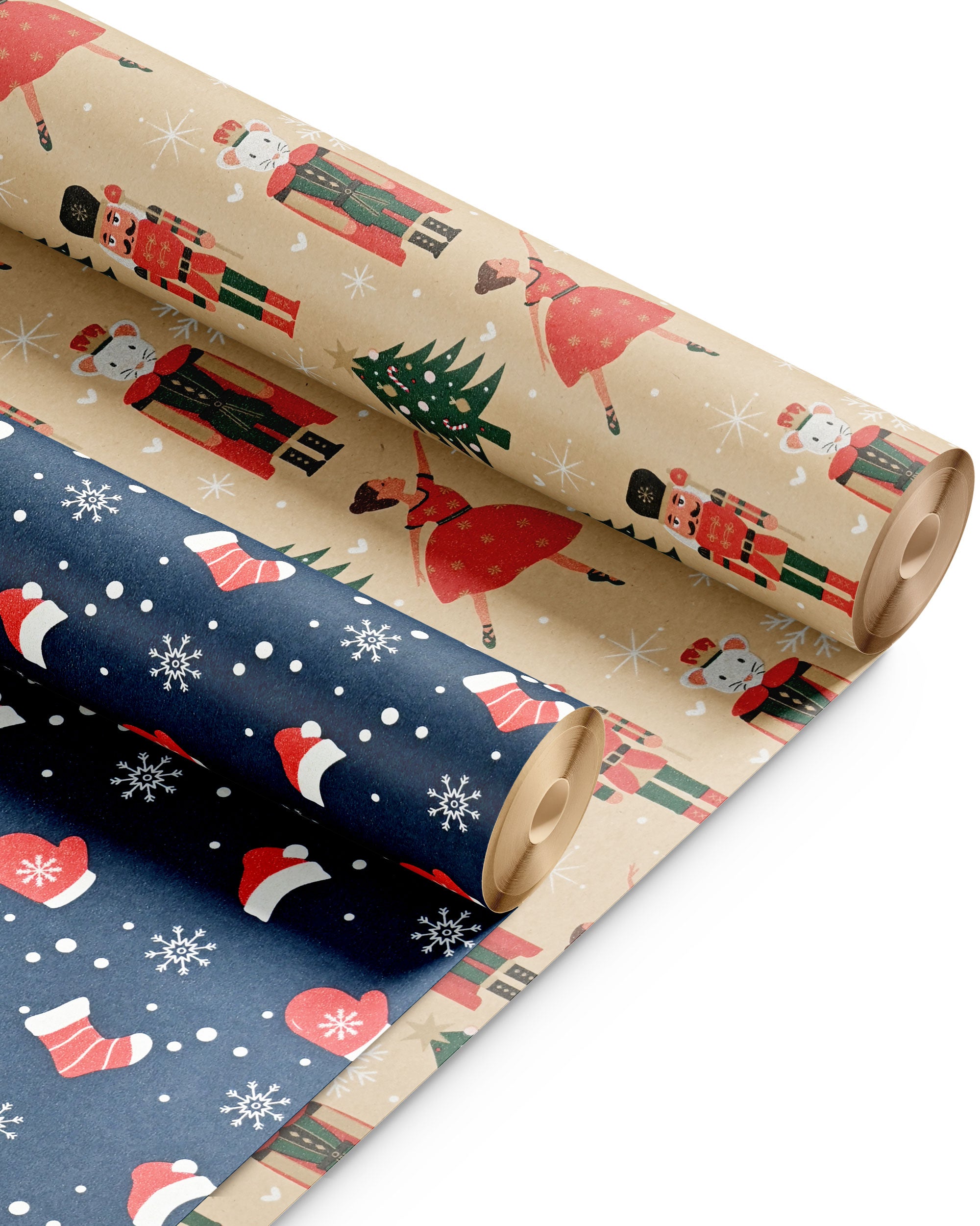 Kraft & Co 2 Pack Christmas Wrapping Paper Roll - Festive Designed Recyclable Kraft Paper, Perfect for Holiday Gifts, Arts & Crafts-Wrapping for a Merry Christmas (44.5cm x 25m)