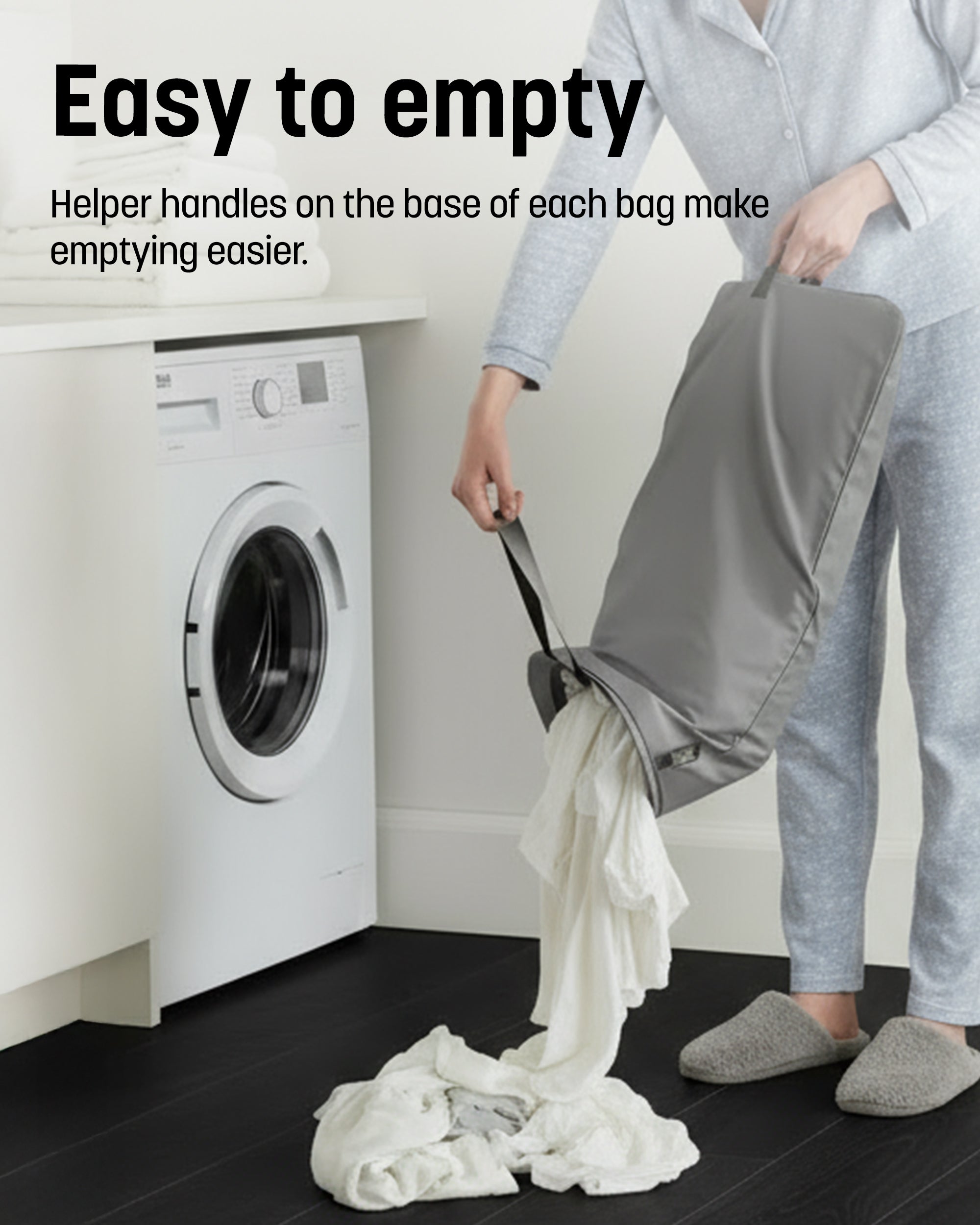 Keplin Collapsible Laundry Basket with Lid – 2 Section Clothes Sorter Hamper 150L – Large Fabric Washing Bin with Removable Liner, Handles & Bottom Strap – Foldable Grey Laundry Organizer 56x40x67cm