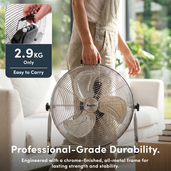 12 inch chrome floor fan home office placement