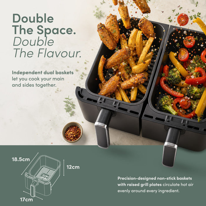 9L Dual Zone Air Fryer - 8-in-1 Cooking Functions - 2700W Energy-Saving Cooker - Family Size