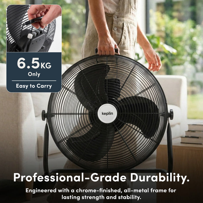 20 inch black floor fan cooling open plan home space