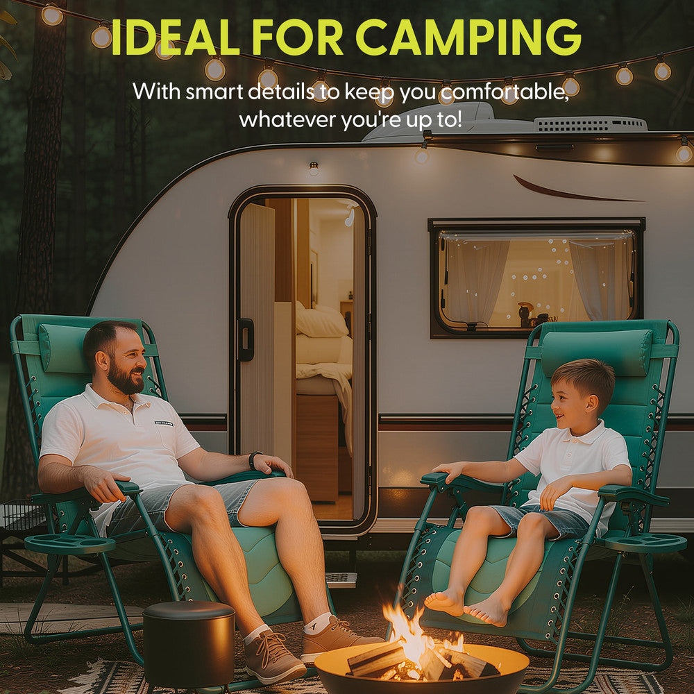 KEPLIN 2 Pack XXL Premium Heavy-Duty Colour Block Zero Gravity Chairs, Adjustable Headrest, Cup & Phone Holder, Foldabl