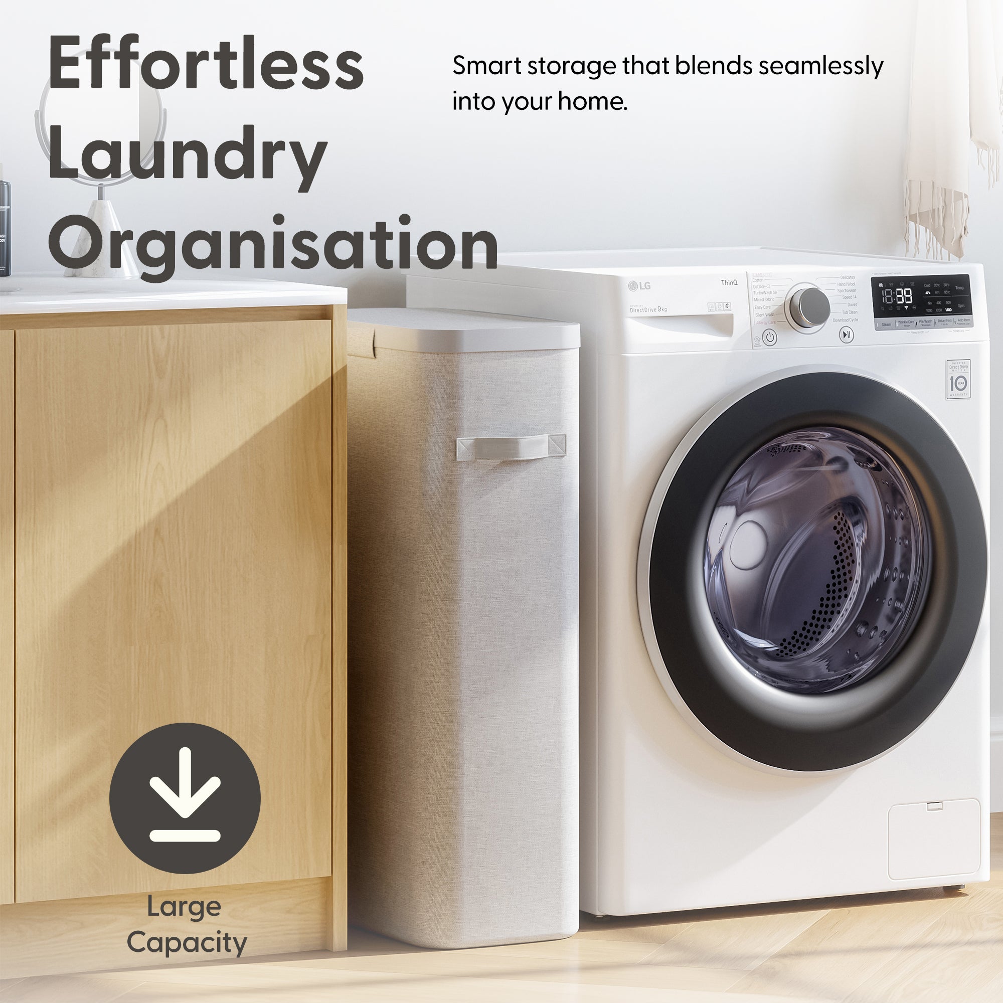 Keplin Collapsible Laundry Basket with Lid & Removable Liner