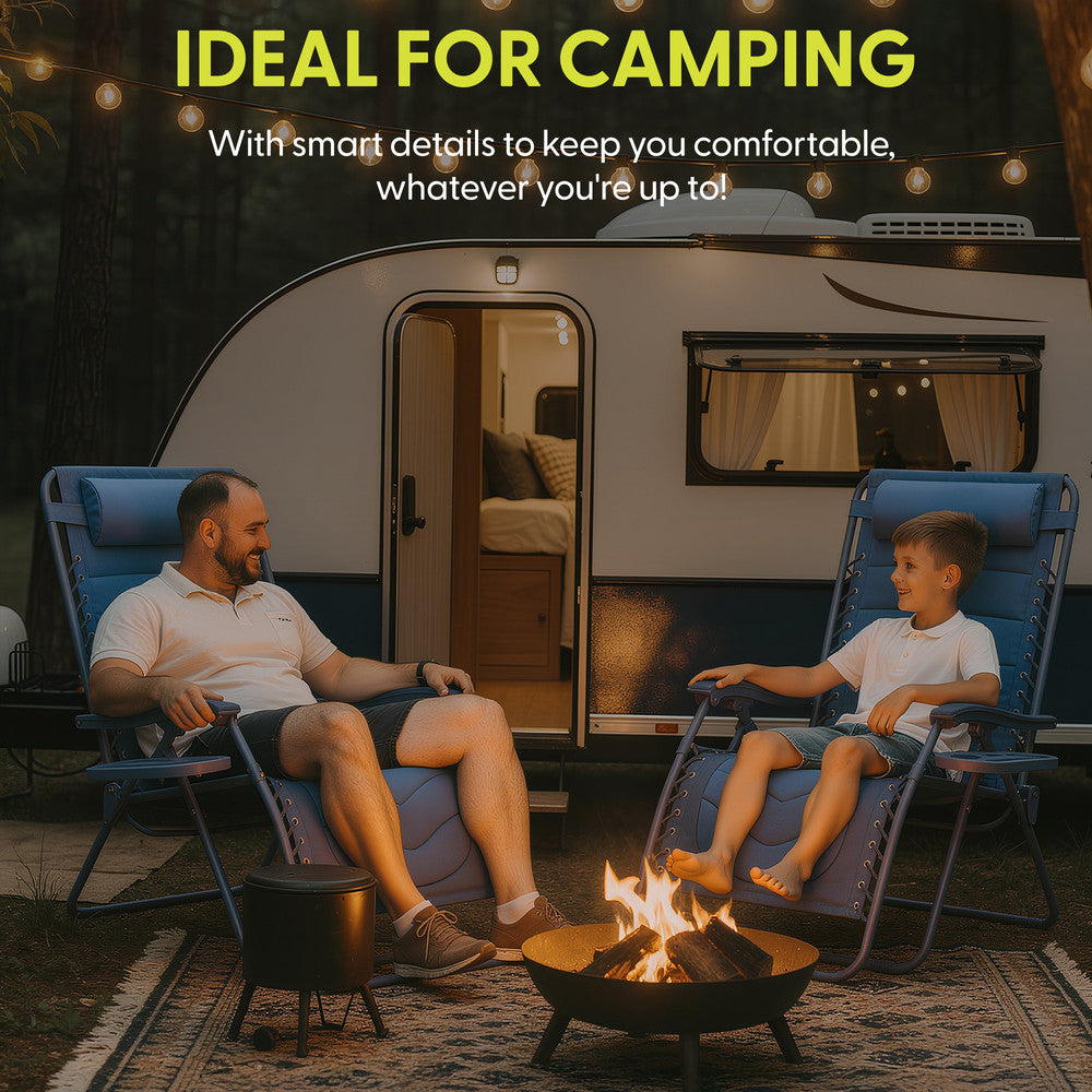 KEPLIN 2 Pack XXL Premium Heavy-Duty Colour Block Zero Gravity Chairs, Adjustable Headrest, Cup & Phone Holder, Foldabl