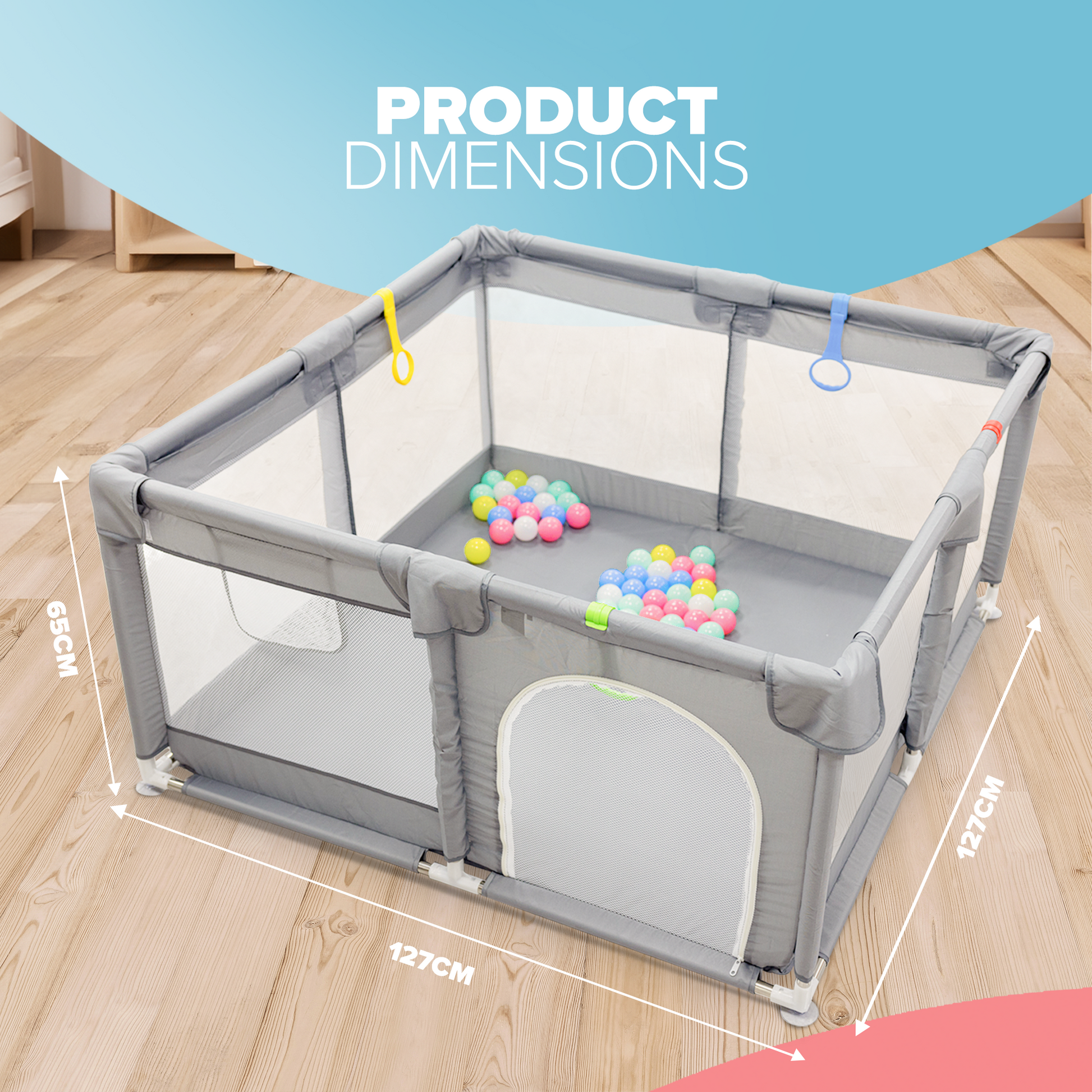 KIDOOLA Baby Playpen with Padded Frame & Mesh Walls (127x127x65cm) – image 2
