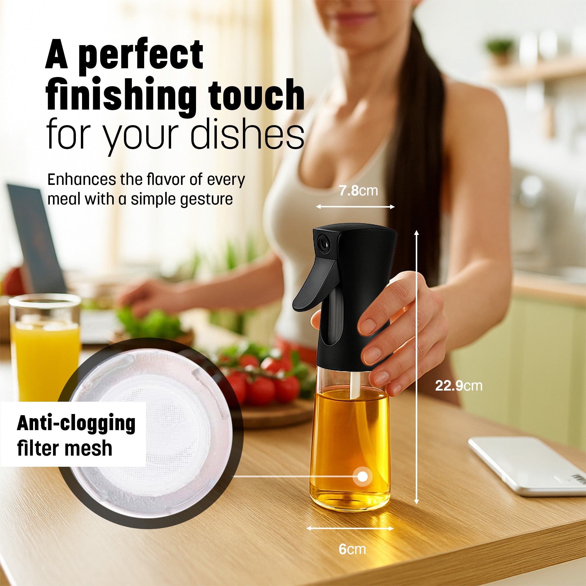 KEPLIN - 220ml Oil Sprayer Bottle - BPA-Free Refillable Olive Oil Mister for Air Fryer, Cooking, Baking & Grilling - Fine Mist Spray - Leak-Proof, Eco-Friendly & Dishwasher Safe