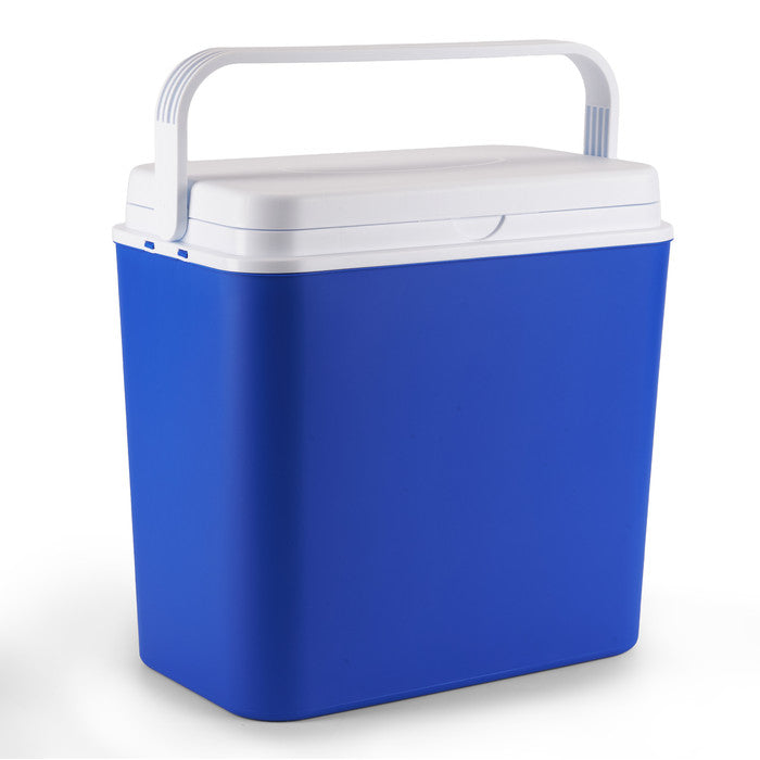 Blue 24L Insulated Cool Box with White Lid and Foldable Handle