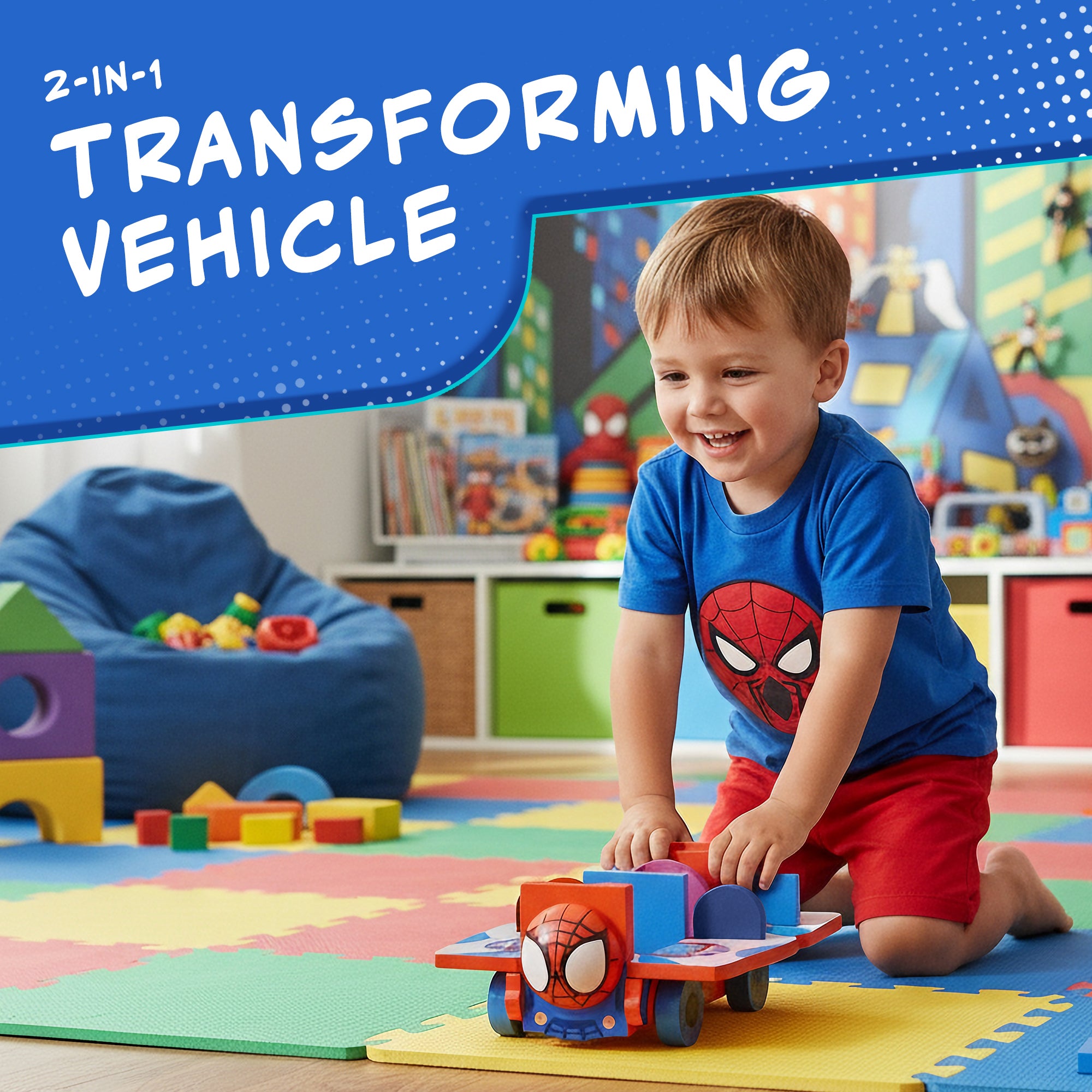 Marvel Spidey and His Amazing Friends Transforming Vehicle Playset – 17-Piece 2-in-1 Spidey Truck & Headquarters with Figures, Small Vehicles & Puzzle Road Mat – 110x255x110mm