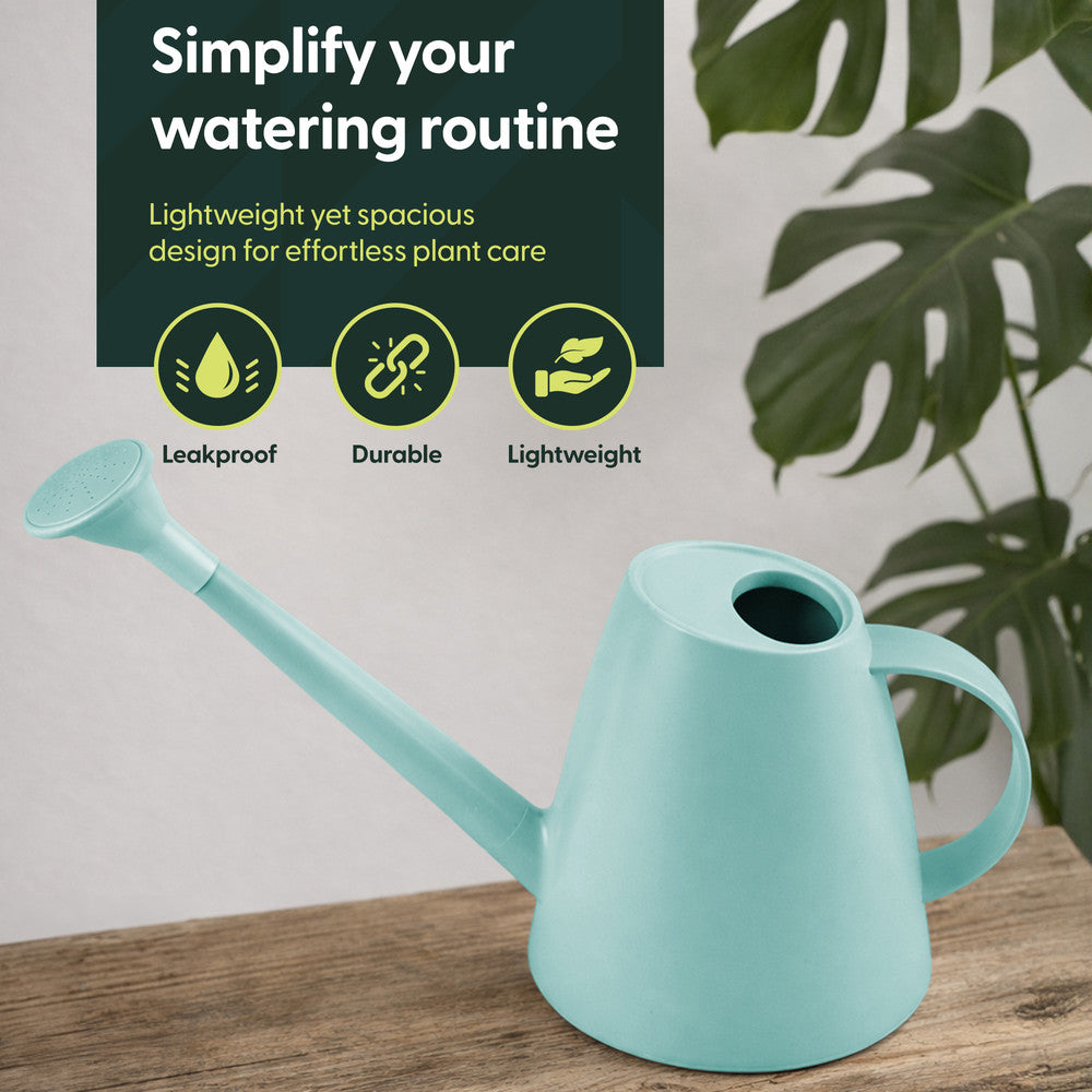 Light Blue 1.8L Plastic Watering Can with Removable Sprinkler Rose – Easy Pour Watering Jug for Houseplants and Flowers