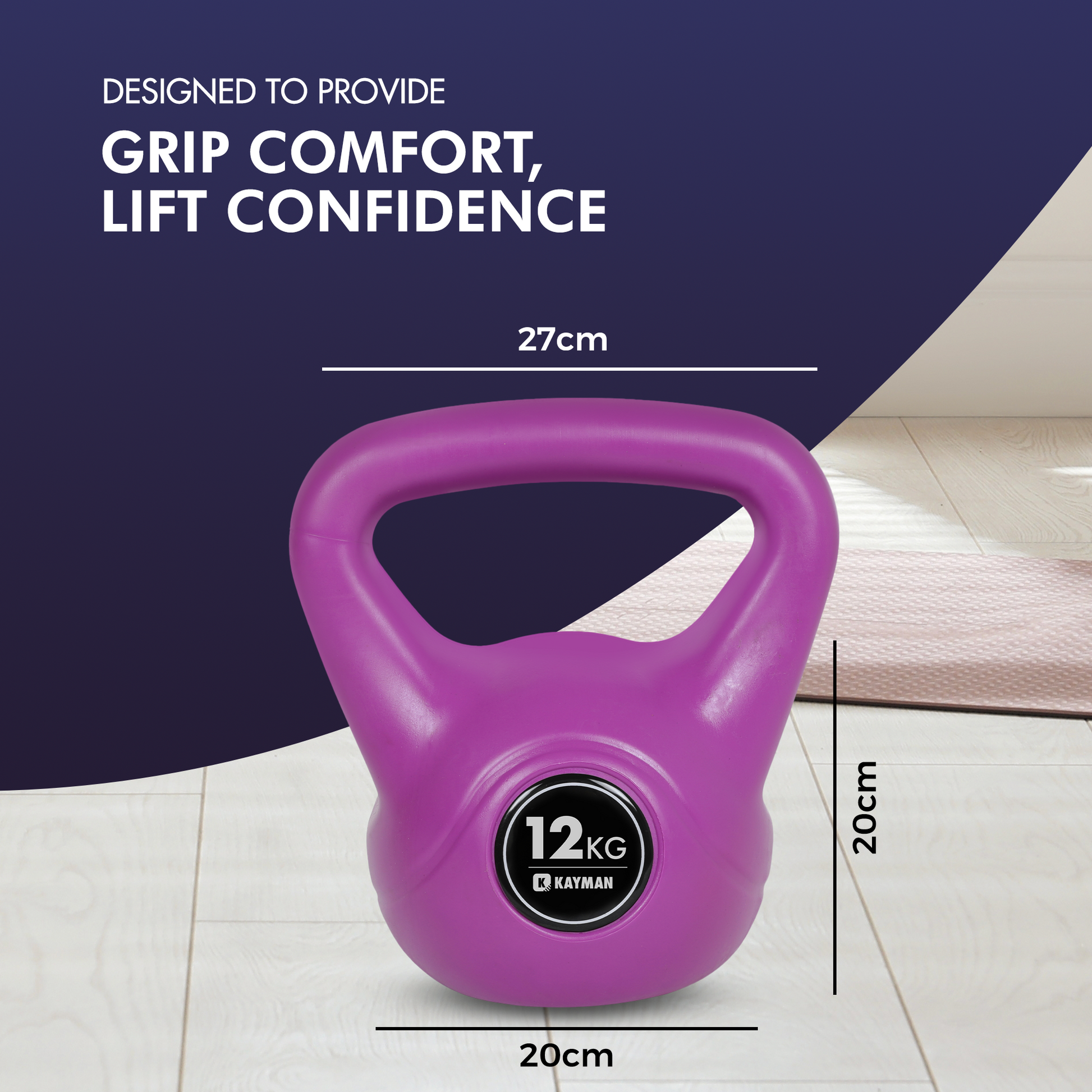 Kayman Kettlebell 12KG - Ergonomic Handle & Flat Bottom for Stability - Home Gym Weight for Strength Training & Cardio - Versatile Range for Fitness Workouts – image 2