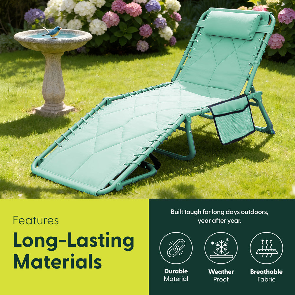 Quilted Folding Sun Lounger - Padded 600D Oxford Fabric