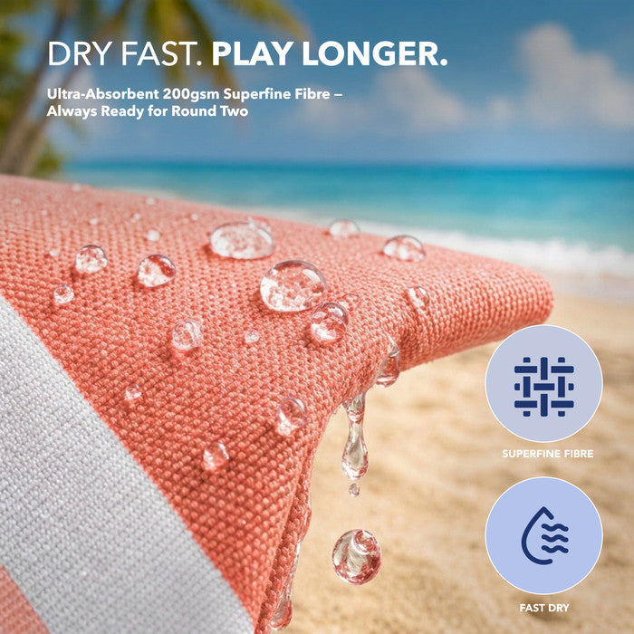 Quick-dry beach towel in use on sandy UK beach – lightweight and compact