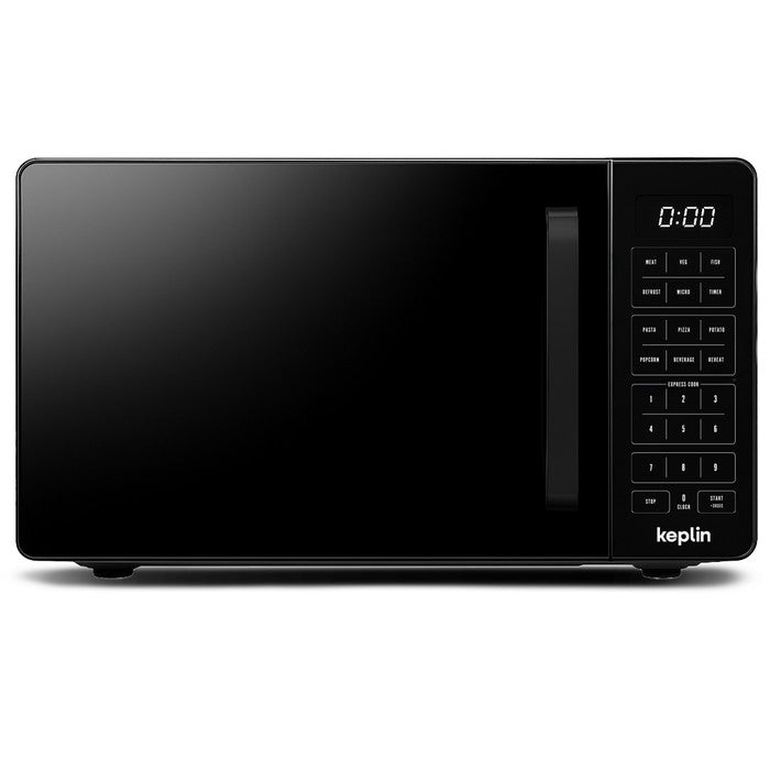 Black 800W microwave oven 20L with mirror glass door and touch controls – front view