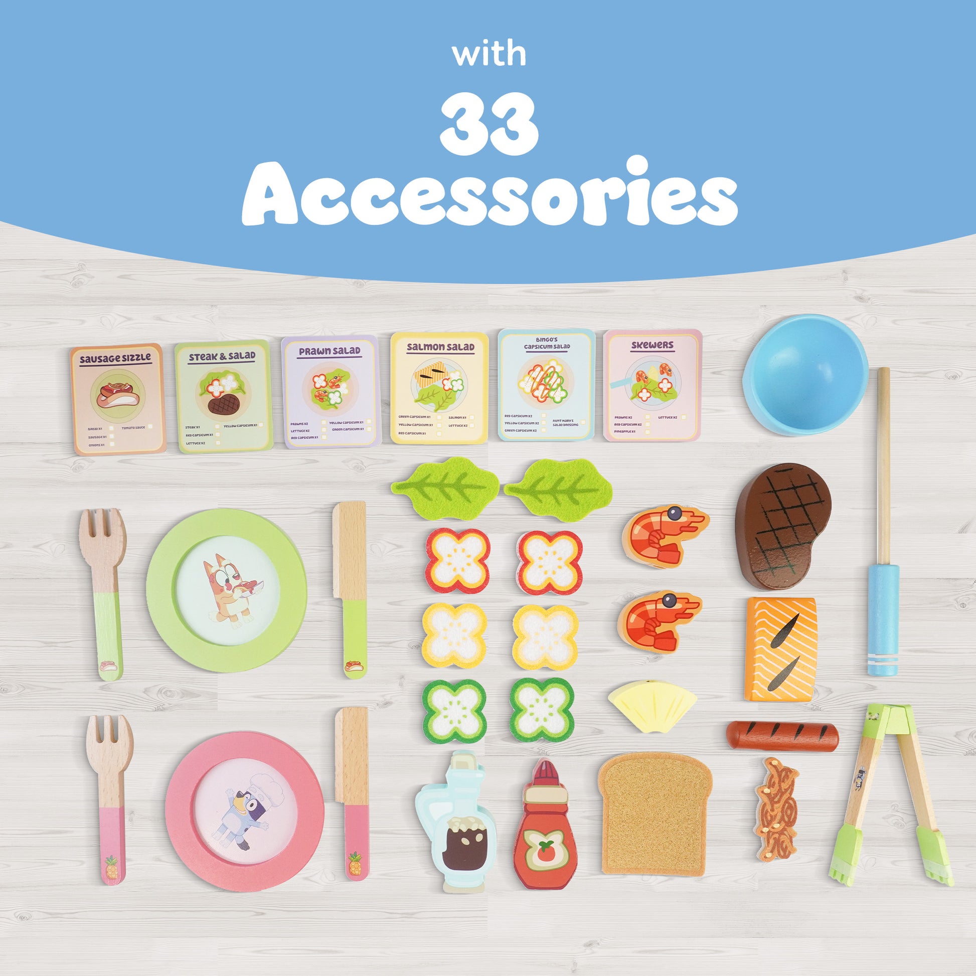 Bluey backyard BBQ playset with 33 food pieces, tongs and accessories – imaginative roleplay for children