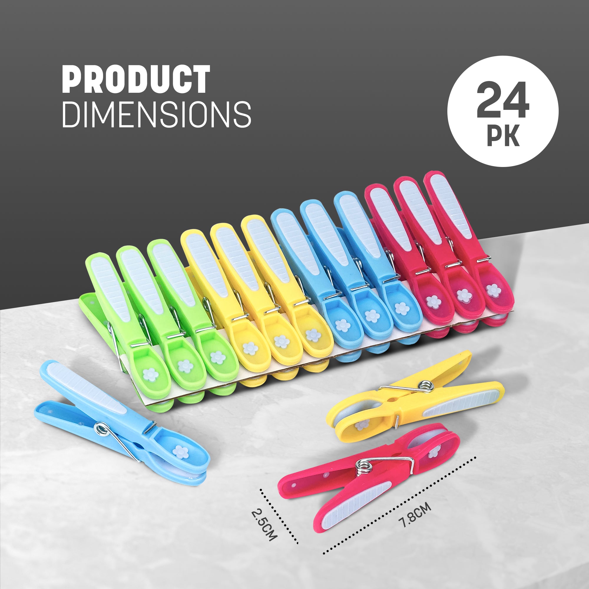 KEPLIN Clothes Pegs for Washing Line - 24 Pack (Multicolour), Washing Line Pegs with Metal Spring for Strong Grip, Designed to Avoid Marks, UV Resistant for Indoor & Outdoor