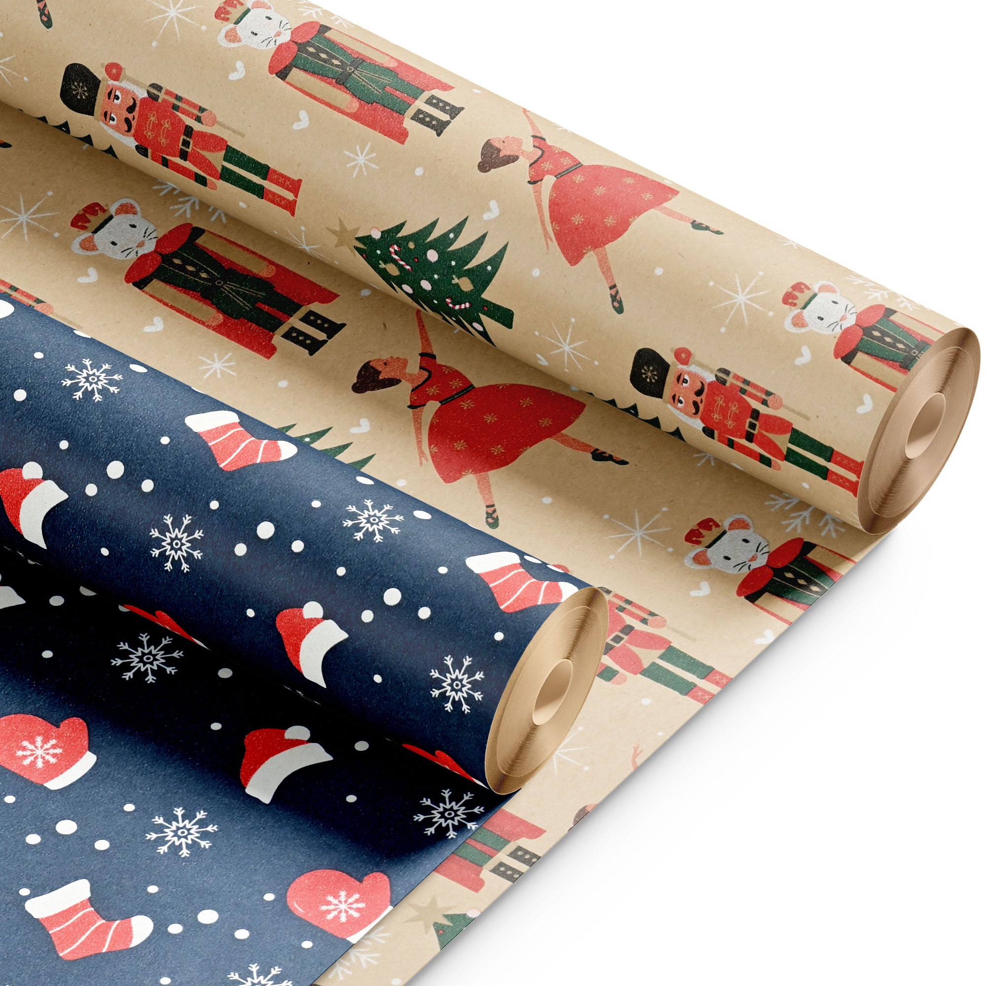 Kraft & Co 2 Pack Christmas Wrapping Paper Roll - Festive Designed Recyclable Kraft Paper, Perfect for Holiday Gifts, Arts & Crafts-Wrapping for a Merry Christmas (44.5cm x 25m)