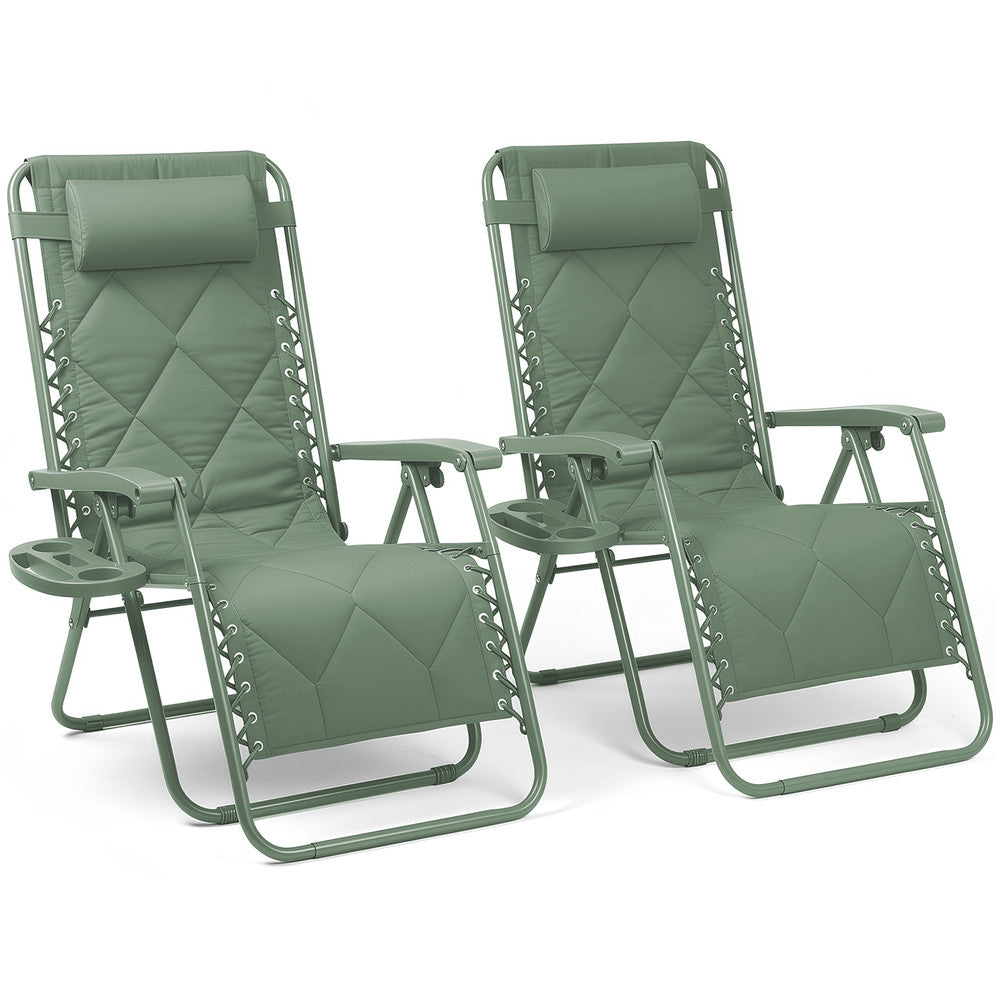 KEPLIN Set of 2 XXL Premium Heavy Duty Quilted Zero Gravity Chairs - Luxurious Garden Recliners, Adjustable Headrest, Cup & Phone Holder, Foldable, Easy to Clean Patio Sun Loungers