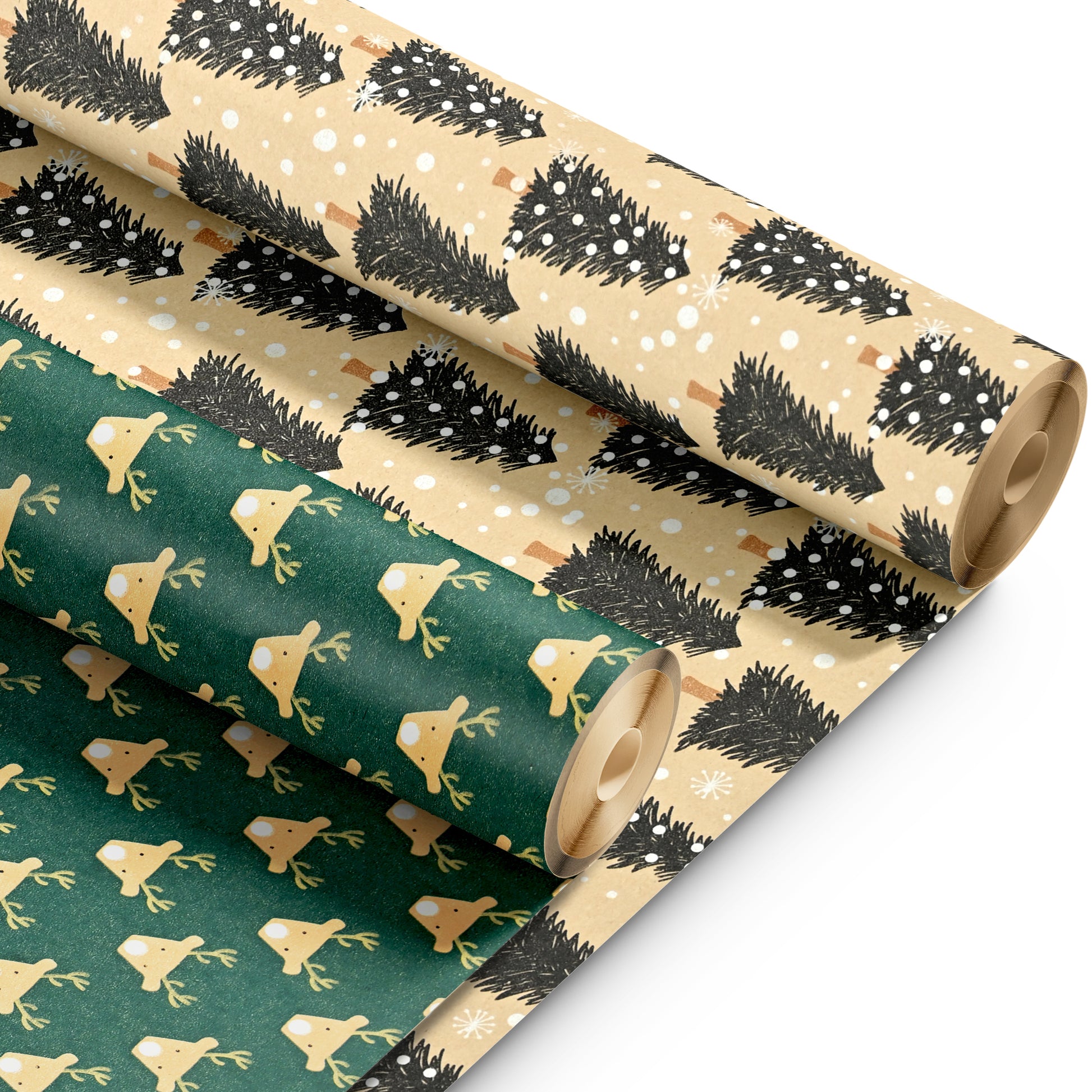 Kraft & Co 2 Pack Christmas Wrapping Paper Roll - Festive Designed Recyclable Kraft Paper, Perfect for Holiday Gifts, Arts & Crafts-Wrapping for a Merry Christmas (44.5cm x 25m)