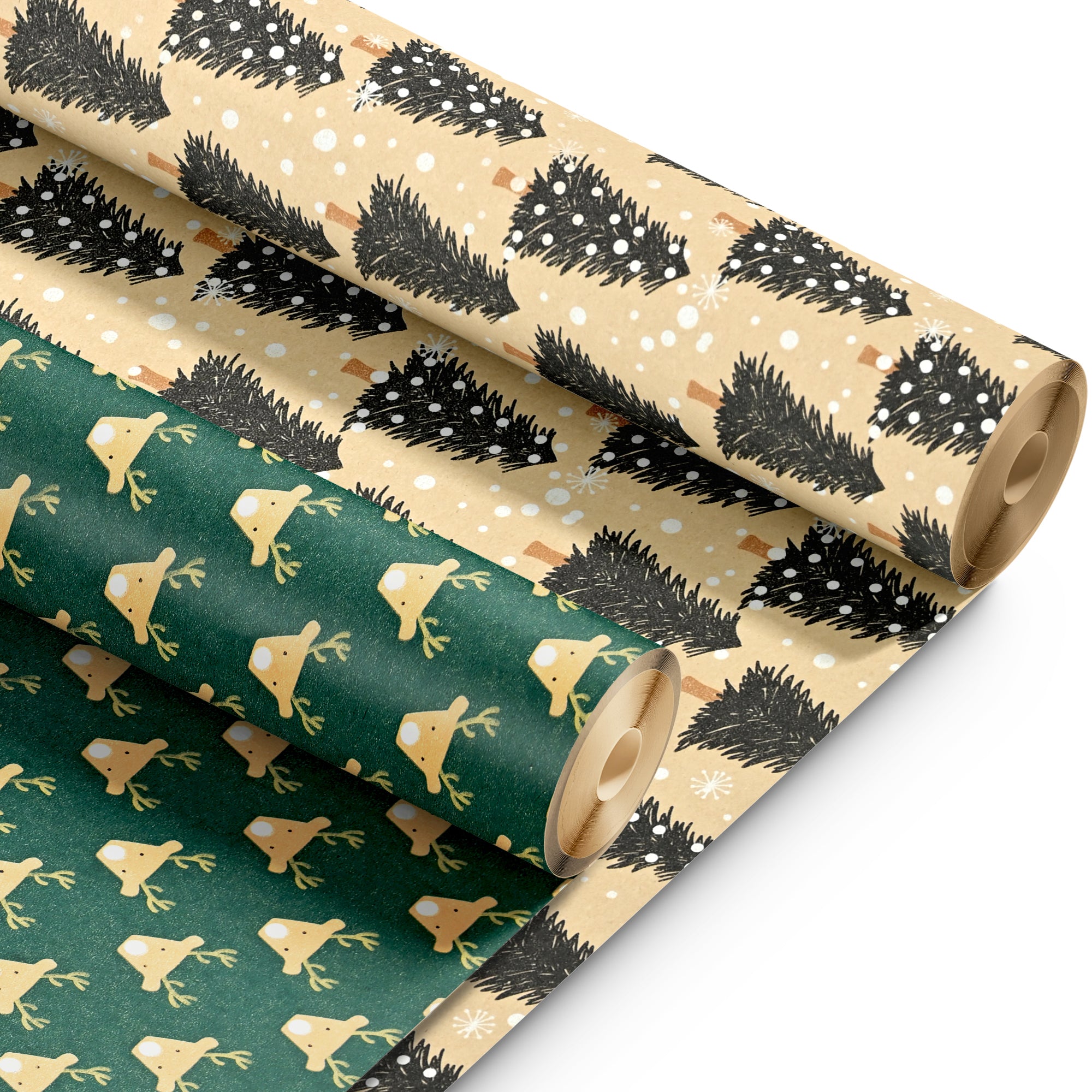 Kraft & Co 2 Pack Christmas Wrapping Paper Roll - Festive Designed Recyclable Kraft Paper, Perfect for Holiday Gifts, Arts & Crafts-Wrapping for a Merry Christmas (44.5cm x 25m)