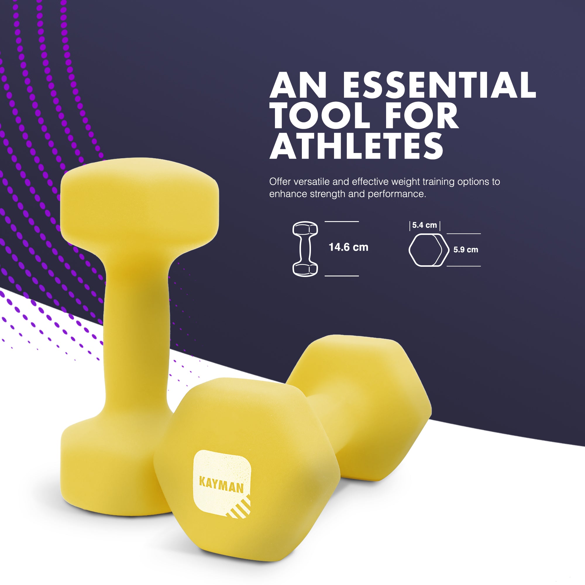 KAYMAN Neoprene Dumbbell Pair with Anti-Slip Grip, Hex Edges, Water-Resistant Surface & Workout Poster Guide - Weight Set for Home, Gym & Fitness Training Equipment (1kg 2kg 3kg 4kg 5kg 6kg 8kg 10kg)