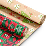 Kraft & Co 2 Pack Christmas Wrapping Paper Roll - Festive Designed Recyclable Kraft Paper, Perfect for Holiday Gifts, Arts & Crafts-Wrapping for a Merry Christmas (44.5cm x 25m) – image 22