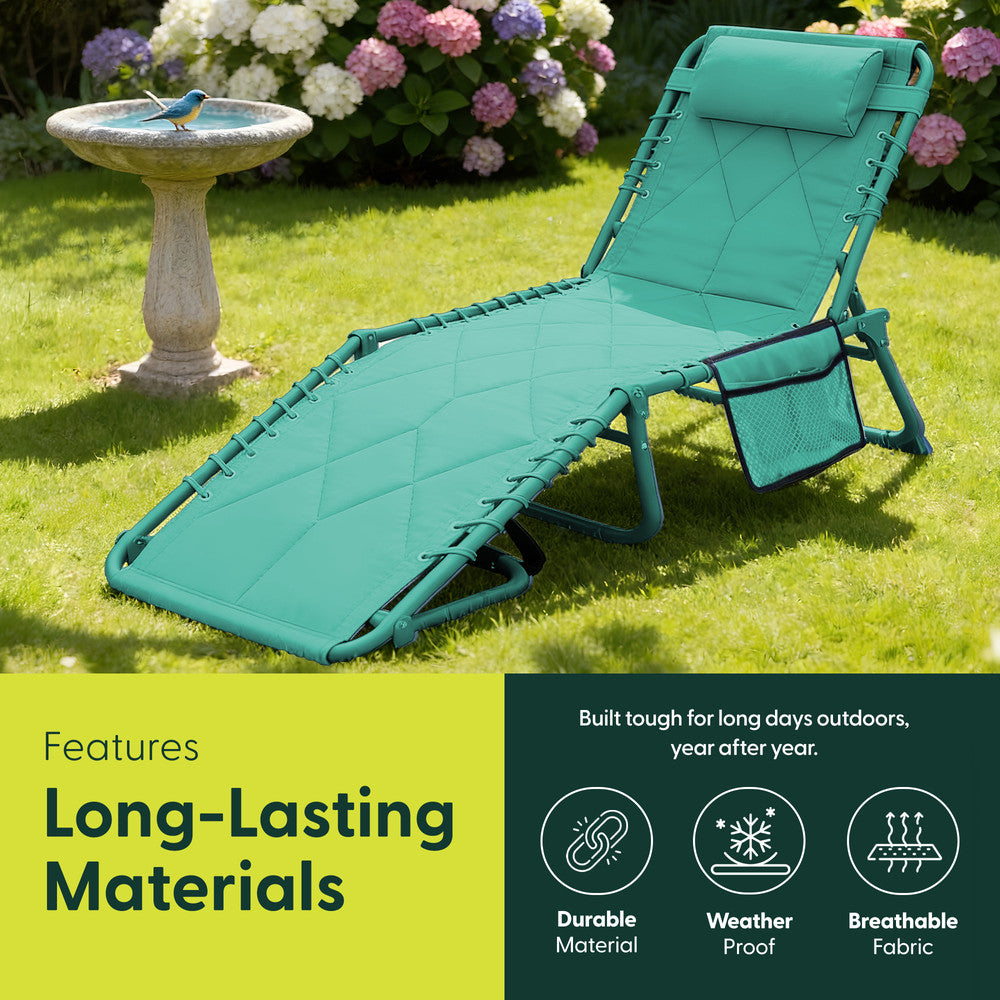 Teal Quilted Padded Sun Lounger – Folding Outdoor Garden Recliner Chair by Keplin
