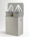 Keplin Collapsible Laundry Basket with Lid – 2 Section Clothes Sorter Hamper 150L – Large Fabric Washing Bin with Removable Liner, Handles & Bottom Strap – Foldable Grey Laundry Organizer 56x40x67cm