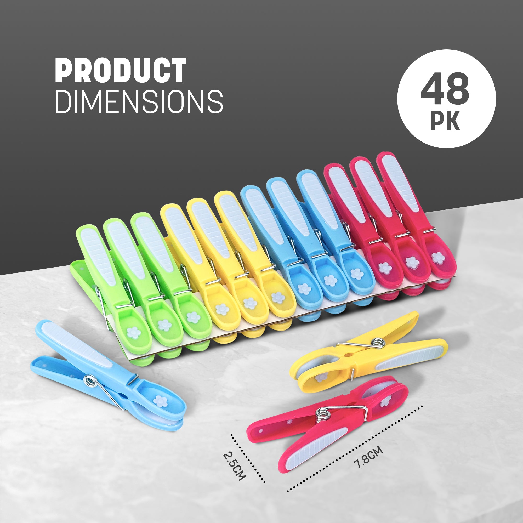 KEPLIN Clothes Pegs for Washing Line - 48 Pack (Multicolour), Washing Line Pegs with Metal Spring for Strong Grip, Designed to Avoid Marks, UV Resistant for Indoor & Outdoor