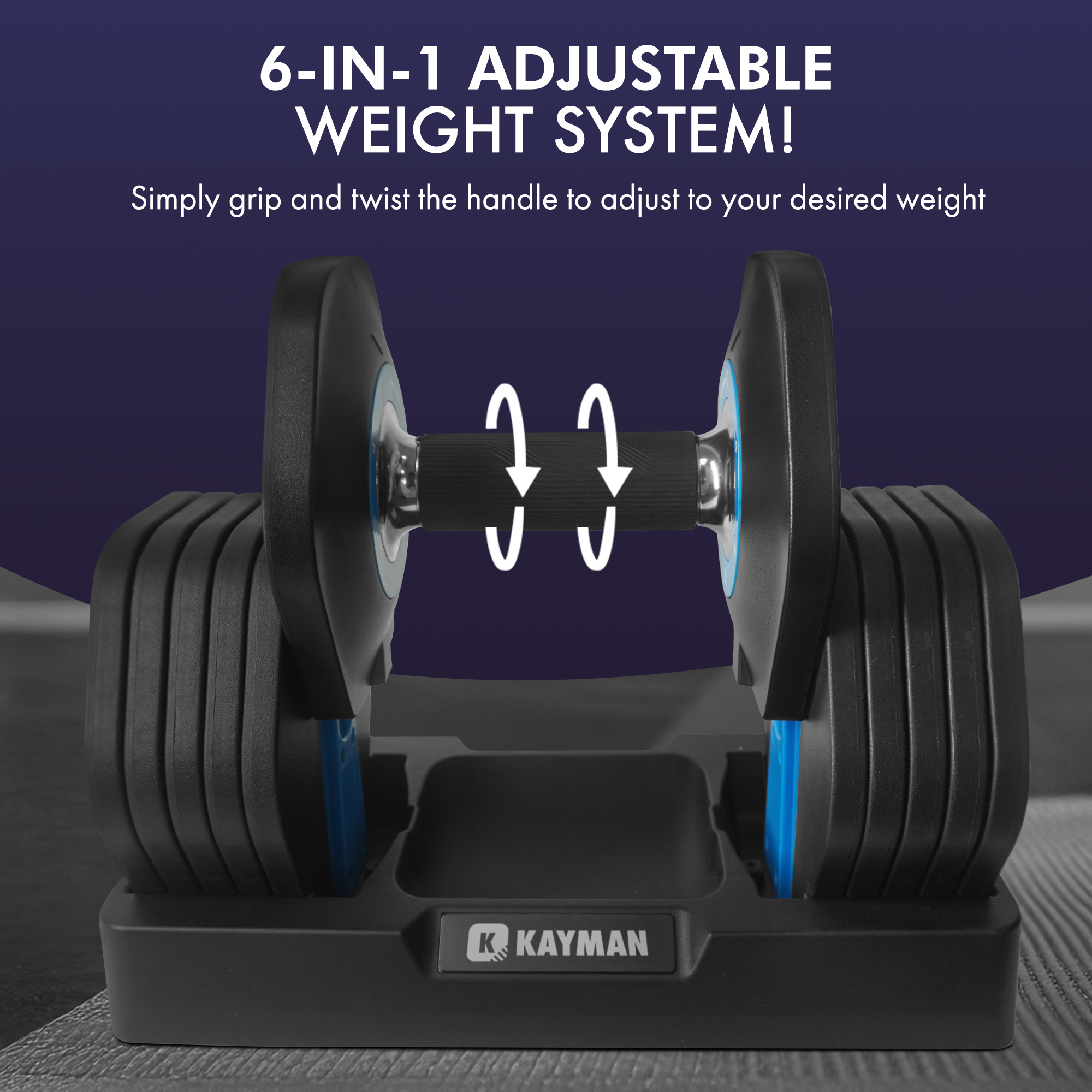 Kayman Adjustable Dumbbell Pair 2x12kg, Powerblock 6-in-1 Weight Set with Quick Radial Dial System, Adjustable Dumbbells Set Strong Grip Workouts & Strength Training dumbells for Home, Gym Fitness