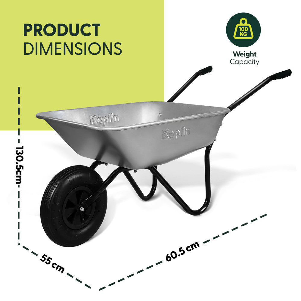 Heavy Duty Steel Wheelbarrow with Pneumatic Tyre - 65L