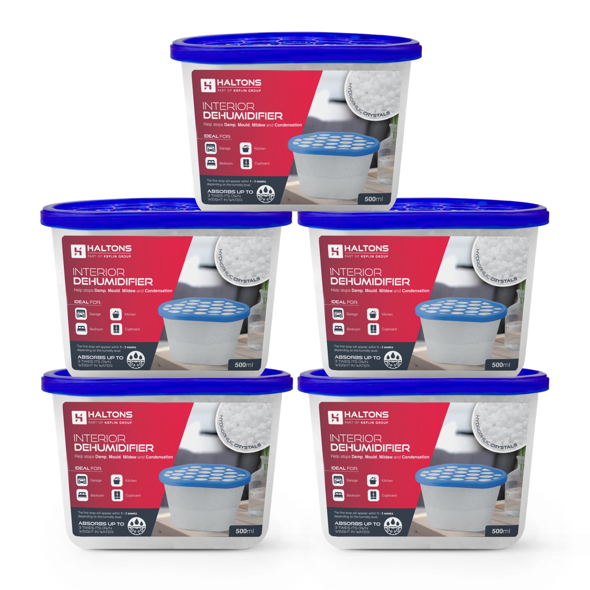 Haltons –  500ml Moisture Absorber Dehumidifiers – Condensation Remover for Damp, Mould, Home, Wardrobe, Kitchen, Bathroom, Basement, Garage, Bedroom, Caravan, Office