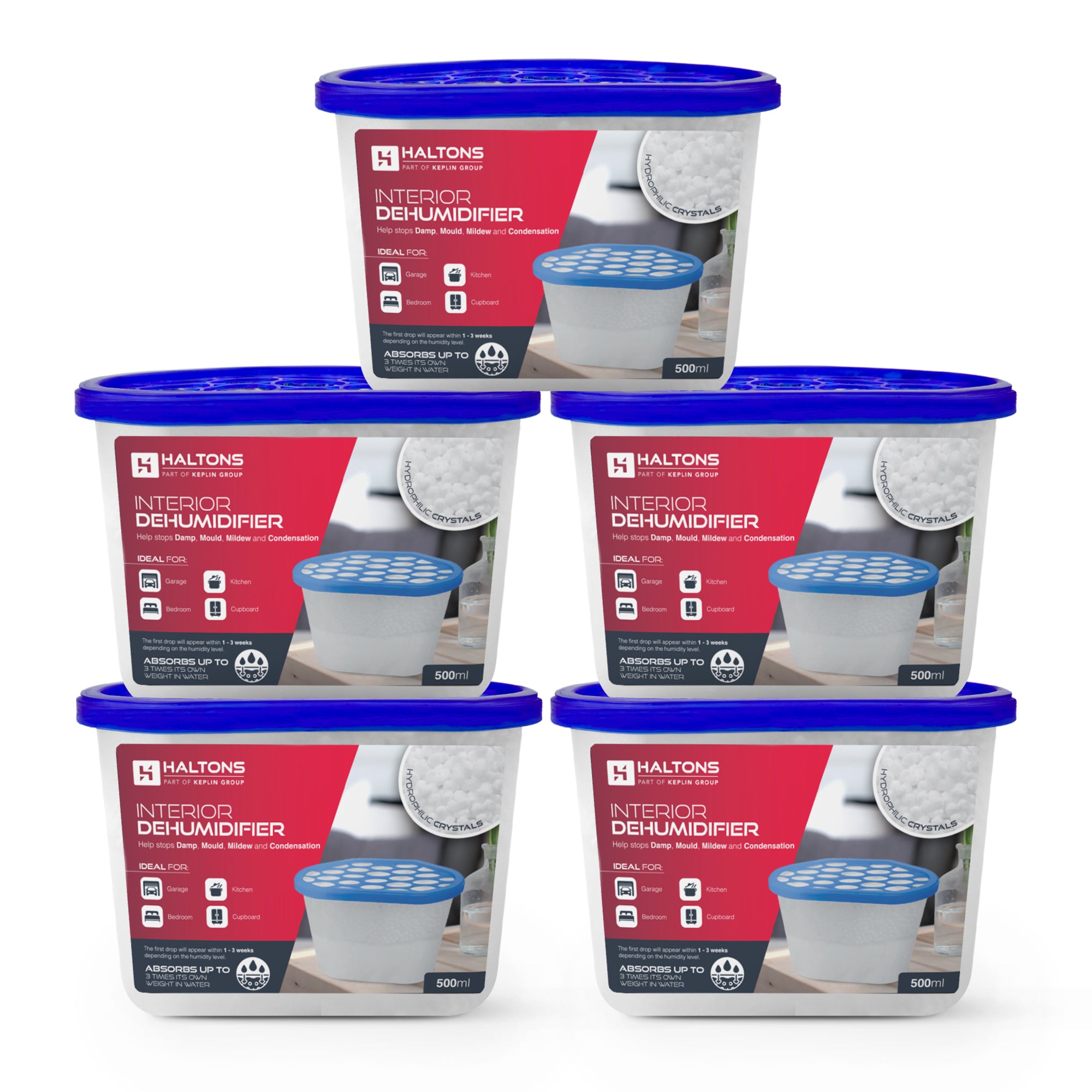 Haltons –  500ml Moisture Absorber Dehumidifiers – Condensation Remover for Damp, Mould, Home, Wardrobe, Kitchen, Bathroom, Basement, Garage, Bedroom, Caravan, Office