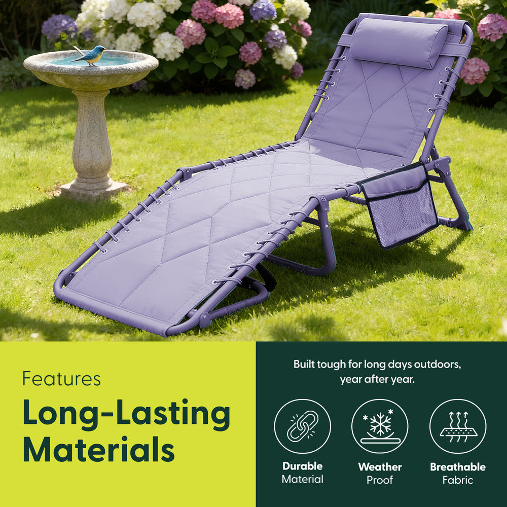 Quilted Folding Sun Lounger - Padded 600D Oxford Fabric