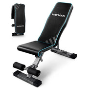 Kayman Adjustable Weight Bench - 6 Back Levels, 4 Seat Levels, 3 Leg Levels - Durable Steel, EPE Foam, PU - Foldable & Sturdy - Compact Home Gym Workout Bench (108x33x42-112 cm)