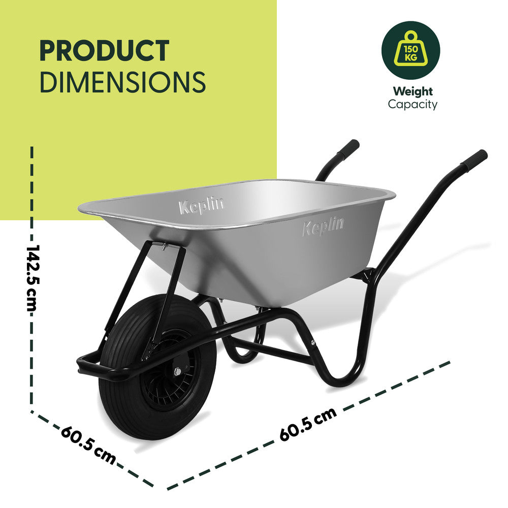Heavy Duty Steel Wheelbarrow with Pneumatic Tyre - 85L