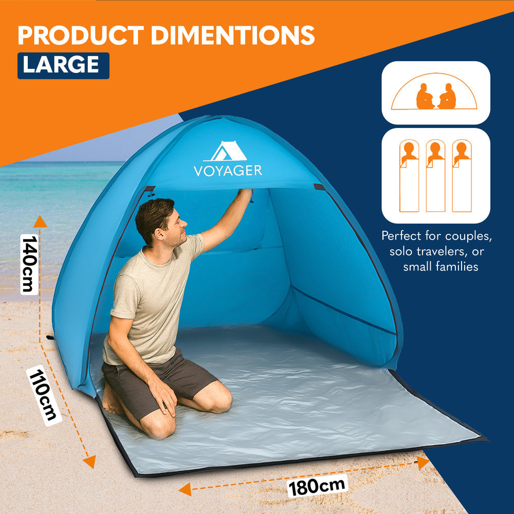 Voyager Beach Tent – Super Easy Pop-Up, Large Space, UPF 50+ UV Protection, Premium Quality, Lightweight & Portable, Versatile Outdoor Shade, 2-Person, Compact Folded