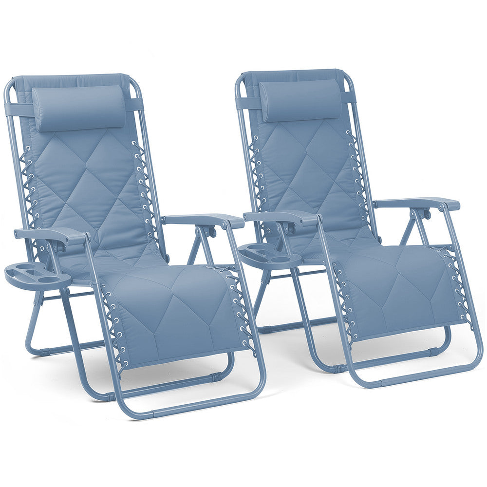 KEPLIN Set of 2 XXL Premium Heavy Duty Quilted Zero Gravity Chairs - Luxurious Garden Recliners, Adjustable Headrest, Cup & Phone Holder, Foldable, Easy to Clean Patio Sun Loungers